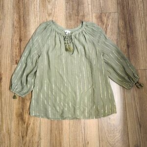 Anthropologie Joie Metallic Green Blouse.